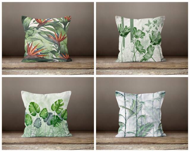 Green Flower Pillow Case-Floral Decorative Cushion Cover-Living Room Cushion Case-Modern Pillow Cover-Gift For Her Cushion-Handmade Material - image 1