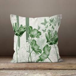 Green Flower Pillow Case-Floral Decorative Cushion Cover-Living Room Cushion Case-Modern Pillow Cover-Gift For Her Cushion-Handmade Material - thumbnail 3