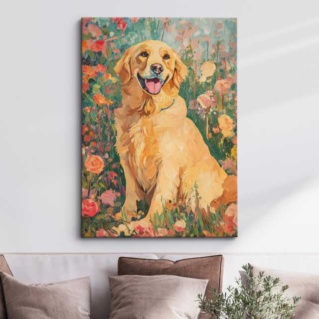 Golden Retriever Abstract Oil Painting Framed Canvas & Print Large Sizes Wall Art Poster Pet Home Decor Interior Dog Lover Gift Idea - image 1