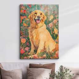 Golden Retriever Abstract Oil Painting Framed Canvas & Print Large Sizes Wall Art Poster Pet Home Decor Interior Dog Lover Gift Idea - thumbnail 1