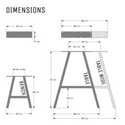 Industrial Table Legs - A-Frame Design Box Section Steel, Various Sizes & Finishes - Pair - thumbnail 4
