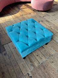 Aqua Velvet Ottoman Coffee Table With Storage, Handmade in UK