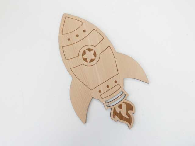 Wooden Rocket Ship Wall Decoration - Space Theme Children's Art Accessory Scandi Boho Nursery Decor - image 1