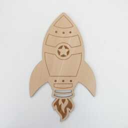 Wooden Rocket Ship Wall Decoration - Space Theme Children's Art Accessory Scandi Boho Nursery Decor - thumbnail 3
