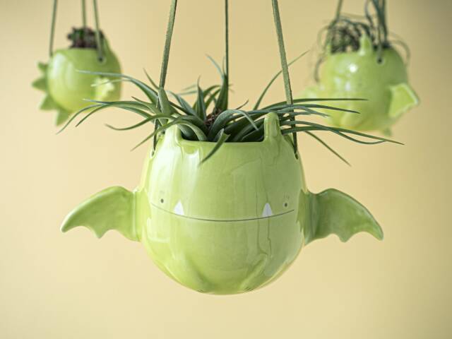 Flying Dragon Hanging Plant Holder. A Cute Vase in Ceramic. Handmade Italy. Halloween Decoration - image 1