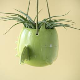 Flying Dragon Hanging Plant Holder. A Cute Vase in Ceramic. Handmade Italy. Halloween Decoration - thumbnail 2