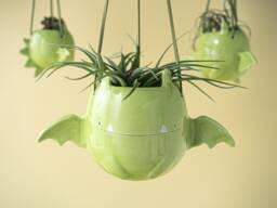 Flying Dragon Hanging Plant Holder. A Cute Vase in Ceramic. Handmade Italy. Halloween Decoration - thumbnail 1