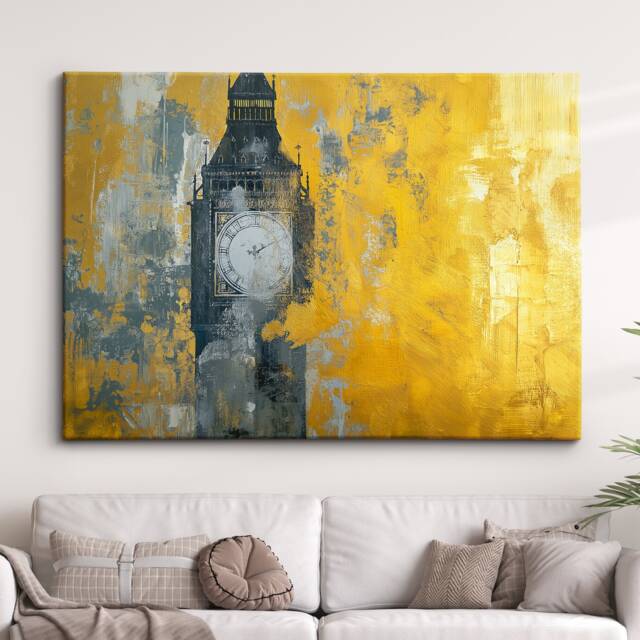 Big Ben Gold London City Landmark Abstract Oil Painting Framed Poster Print Or Canvas Wall Decor Art Bedroom Home Interior Gift - image 1