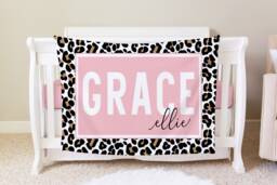 Leopard Personalized Baby Name Blanket Gift Custom Coming Home Shower Toddler Birthday - thumbnail 1
