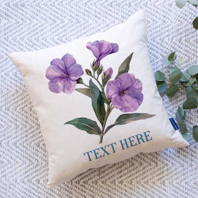 Personalised Floral Cushion Cover Petunia Custom Flower Throw Pillow Decor Pretty Womens Birthday Housewarming Gift Mum Petunias Ekc146 - image 1