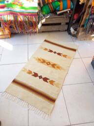 Hand Woven Wool Kilim Rug in Natural White Color & Caramel Palette Motifs, Brighten Up Your Home Decor With This Stylish Handmade Area - thumbnail 1