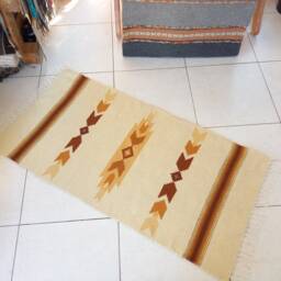 Hand Woven Wool Kilim Rug in Natural White Color & Caramel Palette Motifs, Brighten Up Your Home Decor With This Stylish Handmade Area - thumbnail 2