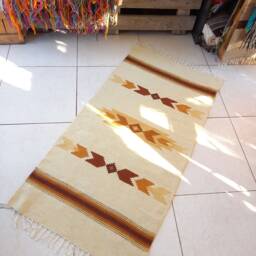 Hand Woven Wool Kilim Rug in Natural White Color & Caramel Palette Motifs, Brighten Up Your Home Decor With This Stylish Handmade Area - thumbnail 3