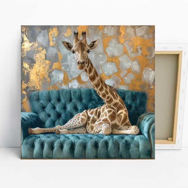 Giraffe Art, Poster Or Canvas, Contemporary Bohemian Glam Decor, Living Room Bedroom Office Wall Teal Gold Grey Brown - image 1