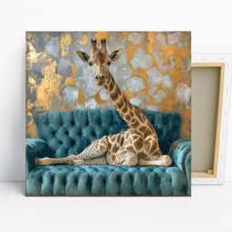 Giraffe Art, Poster Or Canvas, Contemporary Bohemian Glam Decor, Living Room Bedroom Office Wall Teal Gold Grey Brown - thumbnail 1
