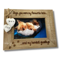 Favourite Hello & Hardest Goodbye Dog Cat Photo Frame - Personalised Memorial/Loss/In Memory Driftwood Style Holds 6x4 - thumbnail 1