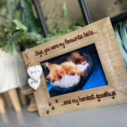 Favourite Hello & Hardest Goodbye Dog Cat Photo Frame - Personalised Memorial/Loss/In Memory Driftwood Style Holds 6x4 - thumbnail 2