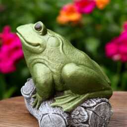 Concrete Frog Statue Green Toad Figurine Stone Sculpture Cement Garden Ornament Outdoor Yard Art Whimsical Figure Patio Decoration - thumbnail 4