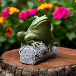 Concrete Frog Statue Green Toad Figurine Stone Sculpture Cement Garden Ornament Outdoor Yard Art Whimsical Figure Patio Decoration - thumbnail 3