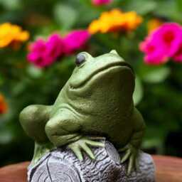 Concrete Frog Statue Green Toad Figurine Stone Sculpture Cement Garden Ornament Outdoor Yard Art Whimsical Figure Patio Decoration - thumbnail 2