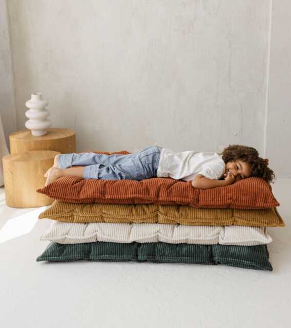 Terracotta Corduroy Bench Cushion, Tufted Window Seat French Floor Pillow, Reading Nook Pad, Spring Home Improvement - image 1