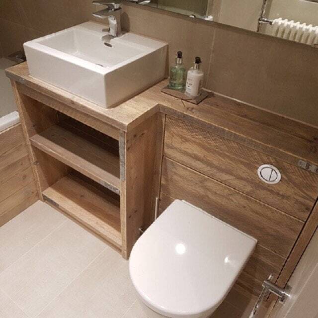 Reclaimed Timber Vanity Unit, Custom Made Bathroom Furniture, Handmade Solid Wooden With Open Storage - image 1