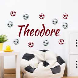 Custom Name Stickers Multi Football Wall Decal, Colour Soccer Kid's Room Decor - thumbnail 3
