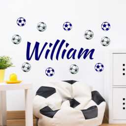 Custom Name Stickers Multi Football Wall Decal, Colour Soccer Kid's Room Decor - thumbnail 2