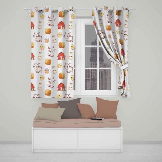 Cute Baby Goat Barn Hay Milk Chick Farm Cream Seamless Pattern Readymade Eyelet Ring Top Thermal 100% Blackout Curtains - image 1