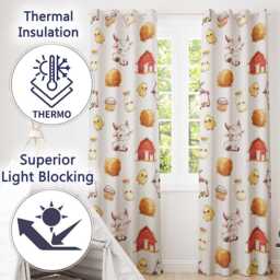 Cute Baby Goat Barn Hay Milk Chick Farm Cream Seamless Pattern Readymade Eyelet Ring Top Thermal 100% Blackout Curtains - thumbnail 3