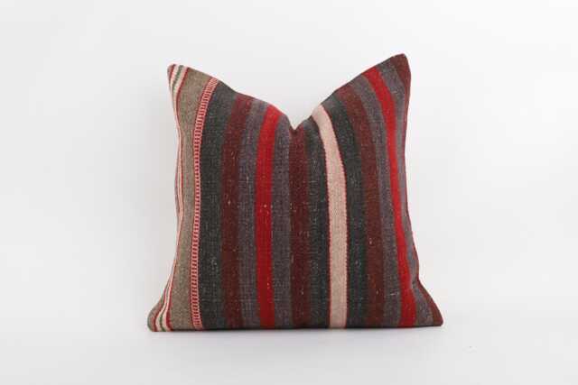 Vintage Turkish Kilim Pillow Cover Handwoven Wool Throw - 16x16 - image 1