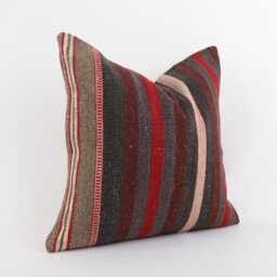 Vintage Turkish Kilim Pillow Cover Handwoven Wool Throw - 16x16 - thumbnail 3