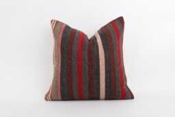 Vintage Turkish Kilim Pillow Cover Handwoven Wool Throw - 16x16 - thumbnail 1