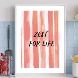Zest For Life - Wall Print Abstract Coral Stripes Watercolour Quote Gift Idea Bespoke Poster A5 A4 A3 Framed Or Unframed - thumbnail 2