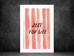Zest For Life - Wall Print Abstract Coral Stripes Watercolour Quote Gift Idea Bespoke Poster A5 A4 A3 Framed Or Unframed - thumbnail 1