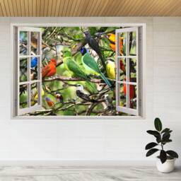 Bird Collage Parrot Tree Branches 3D Window View Wall Sticker Poster Decal A866