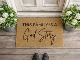 God Story Family Doormat - Religious Home Rug Faith Housewarming Gift - thumbnail 1