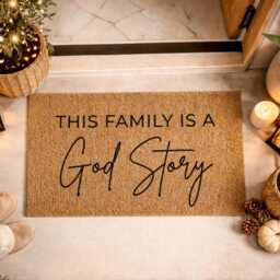 God Story Family Doormat - Religious Home Rug Faith Housewarming Gift - thumbnail 2