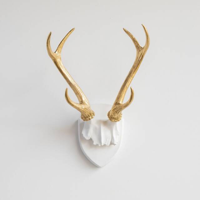 Faux Taxidermy Antler Rack Trophy Mount - Wall Decor White & Gold Ht0108 - image 1