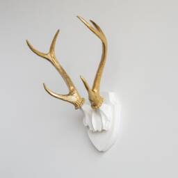 Faux Taxidermy Antler Rack Trophy Mount - Wall Decor White & Gold Ht0108 - thumbnail 2