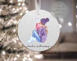 Personalised Mother & Child Bauble Real Glitter Baby Christmas Clip Art Name Daughter Gift Single New Mum Mom Auntie Sister - thumbnail 1