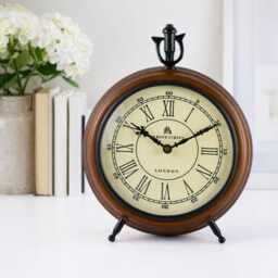 Vintage Wooden Table Clock With Roman Numerals - Antique Style London Desk Rustic Farmhouse Home Decor Classic Mantel