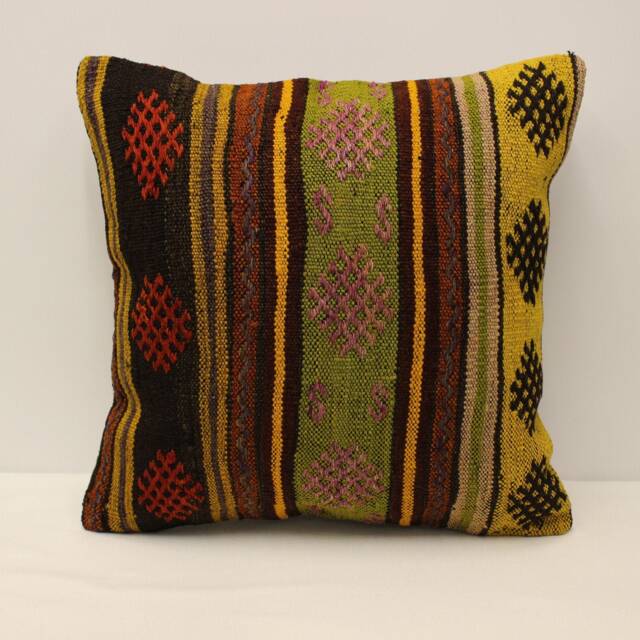 Handmade Wool Kilim Pillow Cover, Bohemian Cushion - 20x20 In - image 1