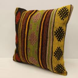 Handmade Wool Kilim Pillow Cover, Bohemian Cushion - 20x20 In - thumbnail 3
