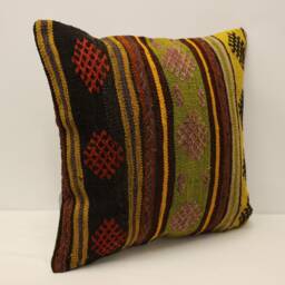 Handmade Wool Kilim Pillow Cover, Bohemian Cushion - 20x20 In - thumbnail 2