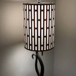 Laser-Cut Wood & Canvas Lampshade in Bamboo - Grate Mesh Design Available Teak, Mahogany, Walnut, Zebrawood & More - thumbnail 2