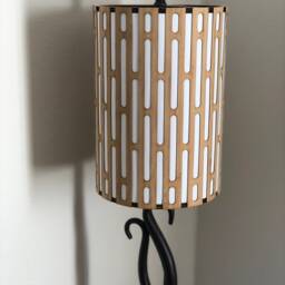 Laser-Cut Wood & Canvas Lampshade in Bamboo - Grate Mesh Design Available Teak, Mahogany, Walnut, Zebrawood & More - thumbnail 4