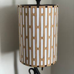 Laser-Cut Wood & Canvas Lampshade in Bamboo - Grate Mesh Design Available Teak, Mahogany, Walnut, Zebrawood & More - thumbnail 3