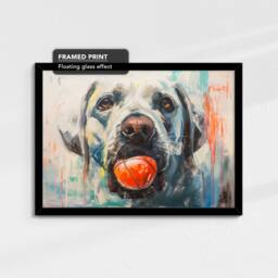 Labrador Retriever With Chew Ball Dog Pet Art Oil Painting Framed Poster Print & Canvas Wall Living Home Decor Interior Gift - thumbnail 2