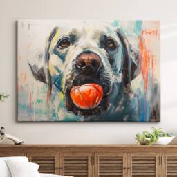 Labrador Retriever With Chew Ball Dog Pet Art Oil Painting Framed Poster Print & Canvas Wall Living Home Decor Interior Gift